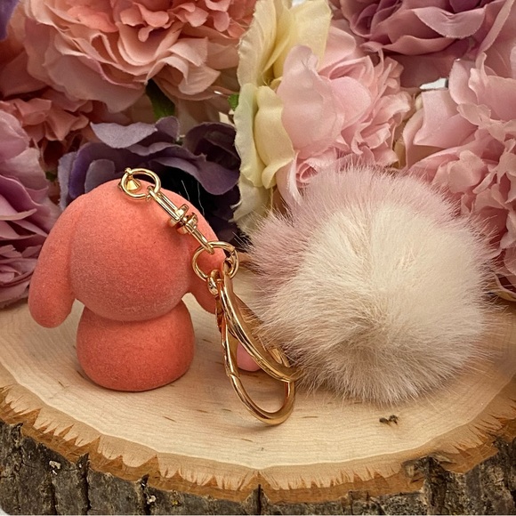 Pink Felt Bunny Charm with Pink Pom Pom Keychain - Picture 10 of 11